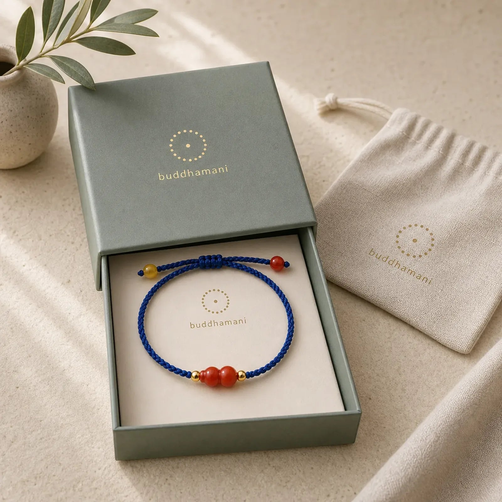 South Red Agate Gourd Positive Hand-Woven Blue String Bracelet featuring South Red Agate, Red Agate, Copper