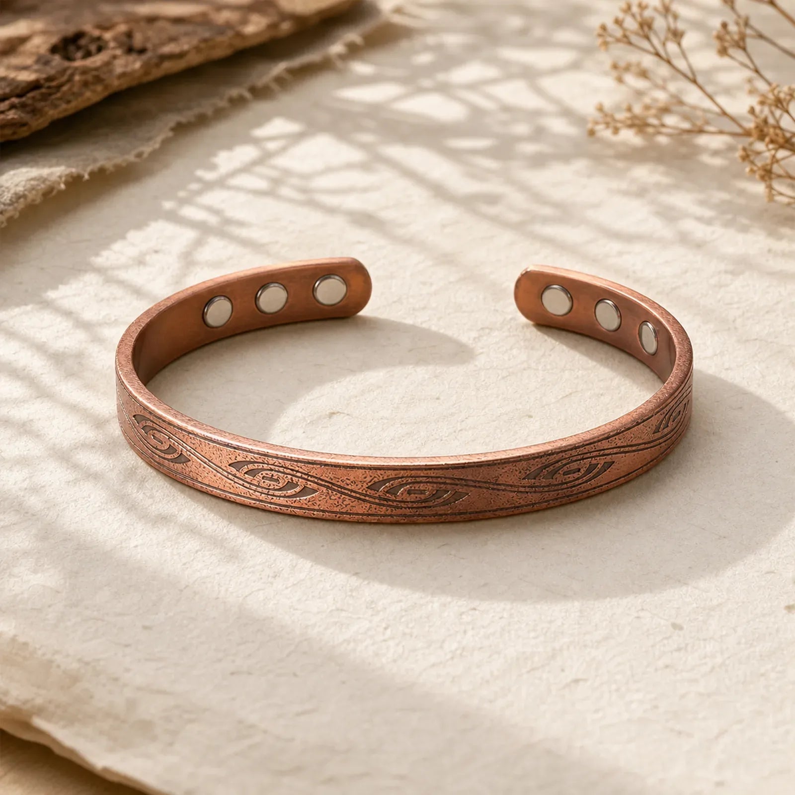 Spiral Pattern Copper Balance Open Adjustable Cuff Bracelet Bangle featuring Copper