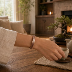 Spiral Pattern Copper Balance Open Adjustable Cuff Bracelet Bangle featuring Copper