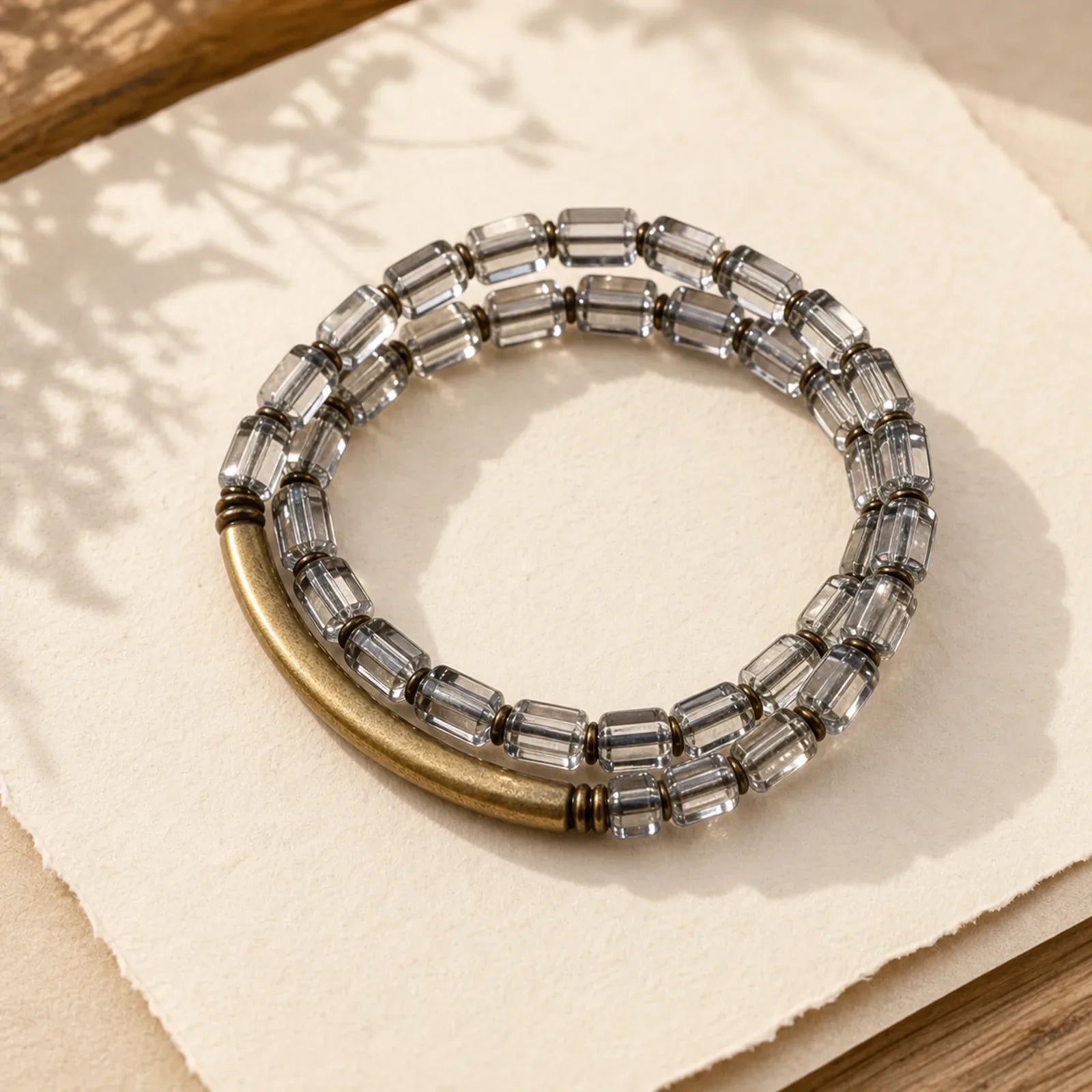 Square White Crystal Copper Luck Bracelet featuring Clear Quartz / White Crystal, Copper