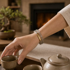 Square White Crystal Copper Luck Bracelet featuring Clear Quartz / White Crystal, Copper