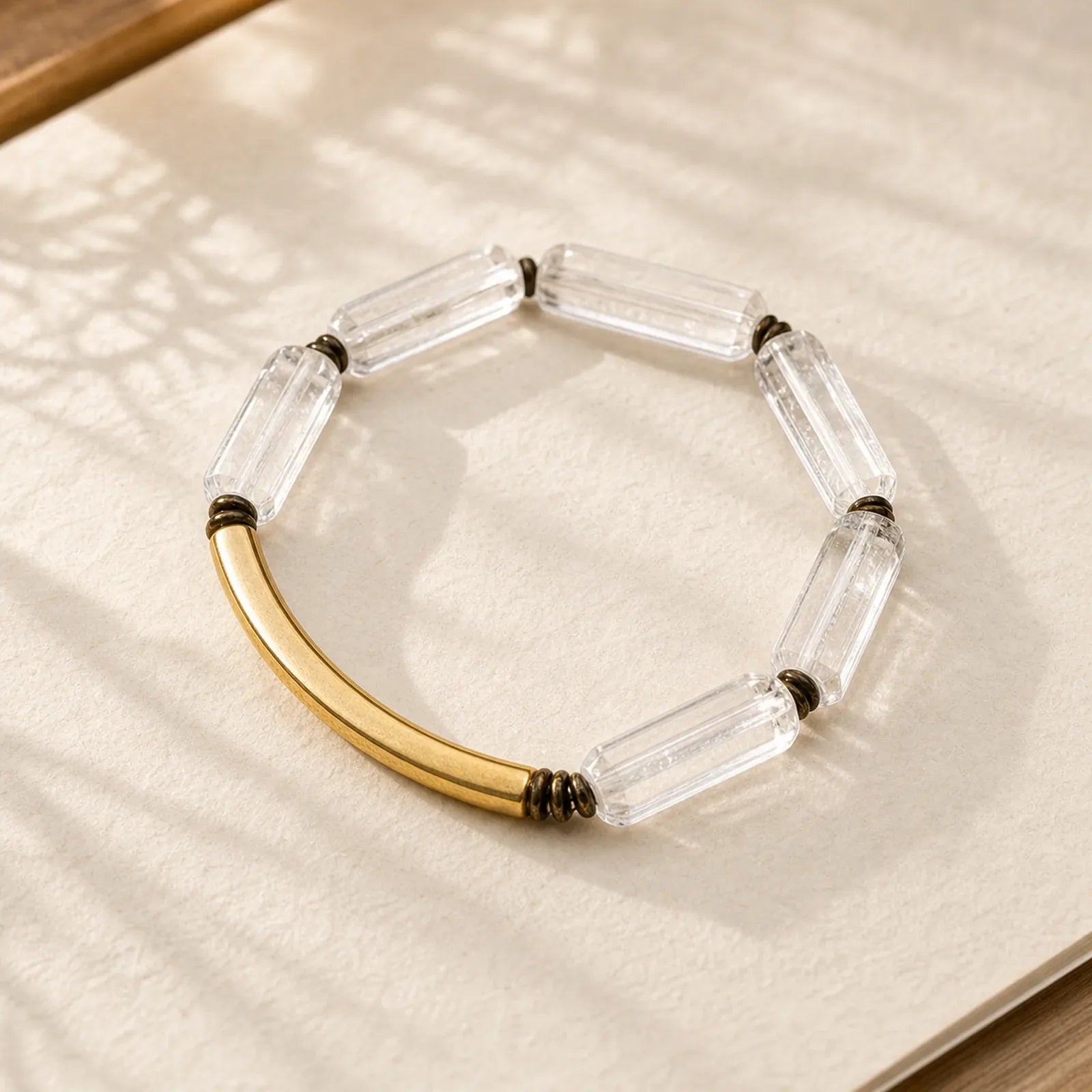 Square White Crystal Copper Luck Healing Bracelet featuring Clear Quartz / White Crystal, Copper