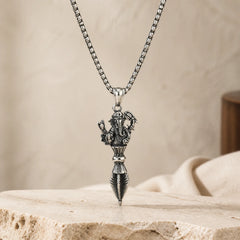 Stainless Steel Ganesh Vajra Spiritual Power Pendant Necklace featuring Vajra, Om, Ganesh Symbol