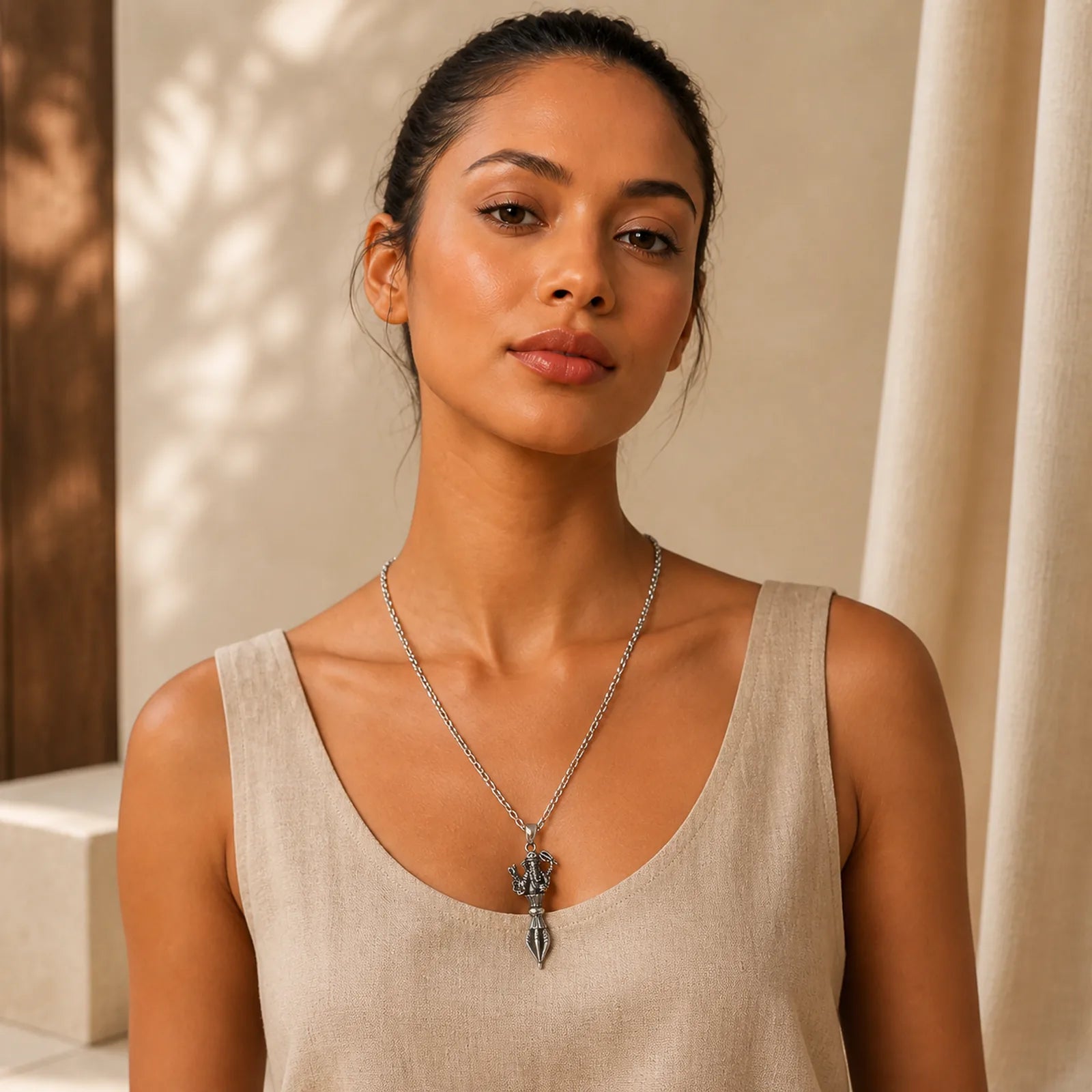 Stainless Steel Ganesh Vajra Spiritual Power Pendant Necklace featuring Vajra, Om, Ganesh Symbol