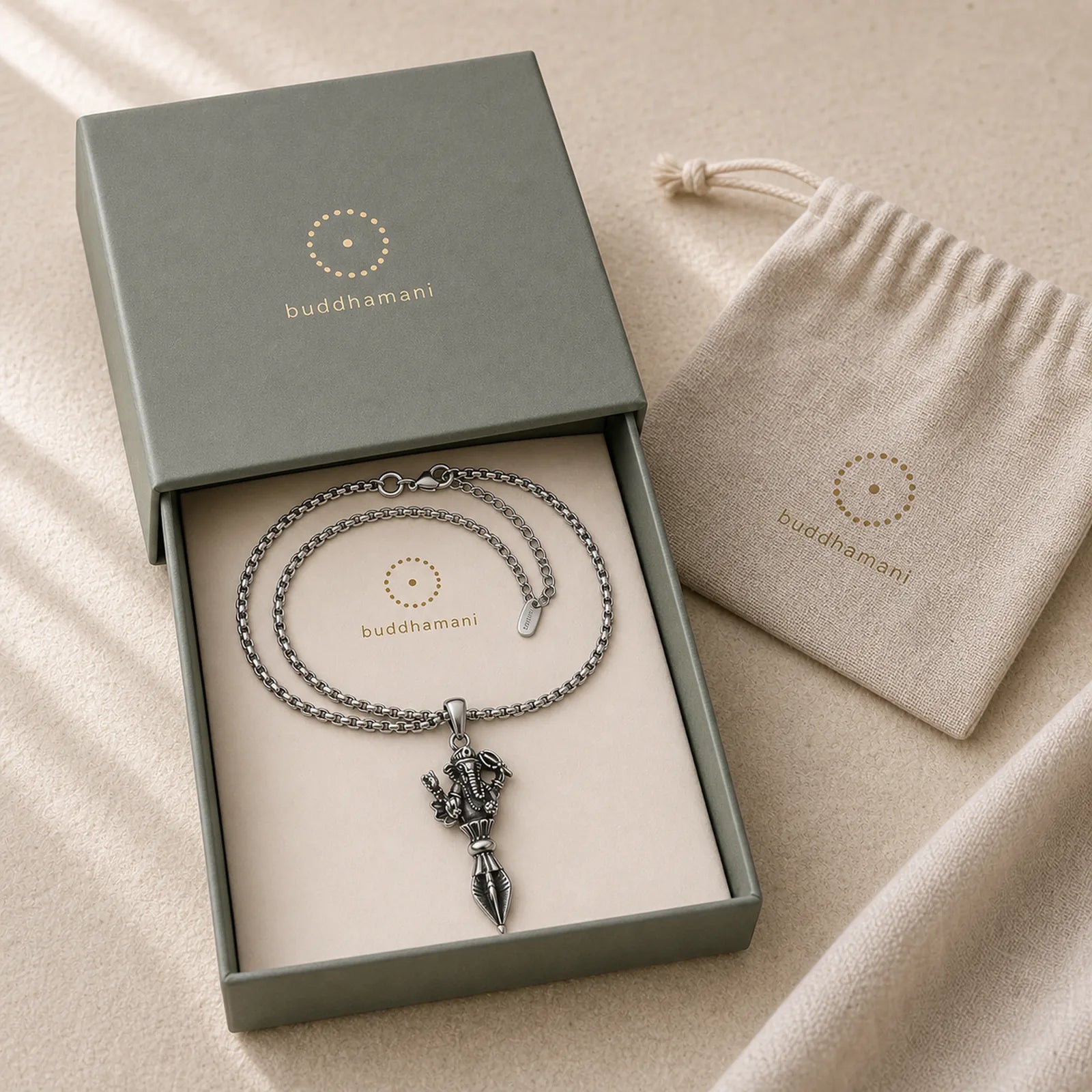 Stainless Steel Ganesh Vajra Spiritual Power Pendant Necklace featuring Vajra, Om, Ganesh Symbol