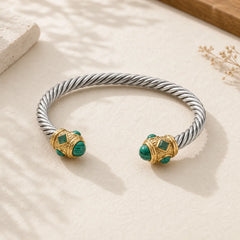 Stainless Steel Spiral Energy Two Tone Cuff Bracelet featuring Copper, Turquoise