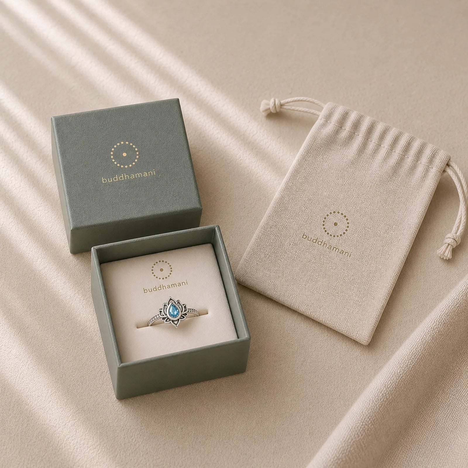 Sterling Silver Lotus Zircon Blessing Protection Ring featuring Silver, Lotus, Lotus Symbol