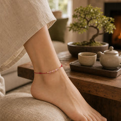Strawberry Crystal Beads Luck Red String Anklet featuring Red String, Strawberry Quartz