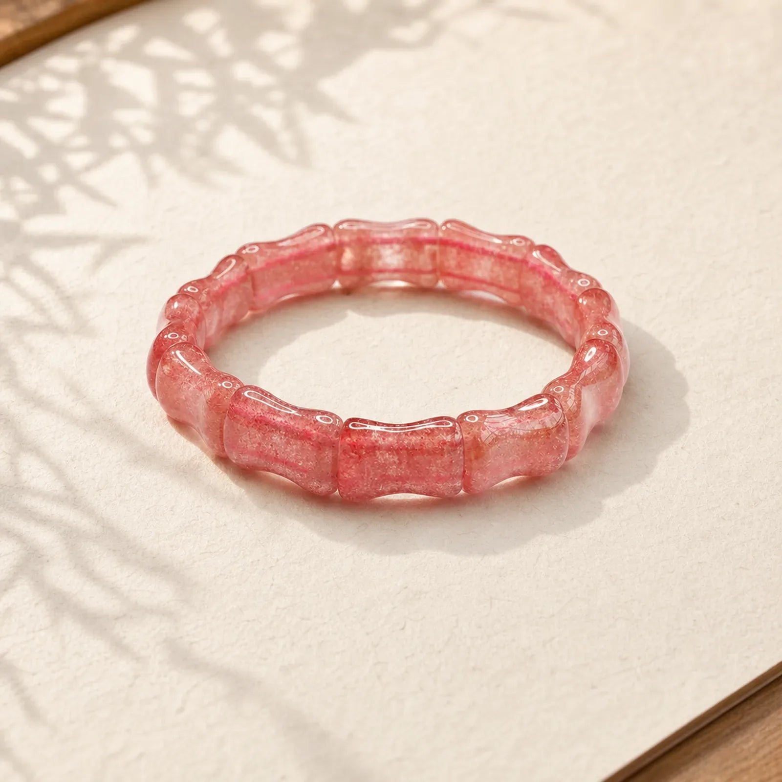 Strawberry Quartz Bamboo Positive Bracelet featuring Strawberry Quartz, Bamboo