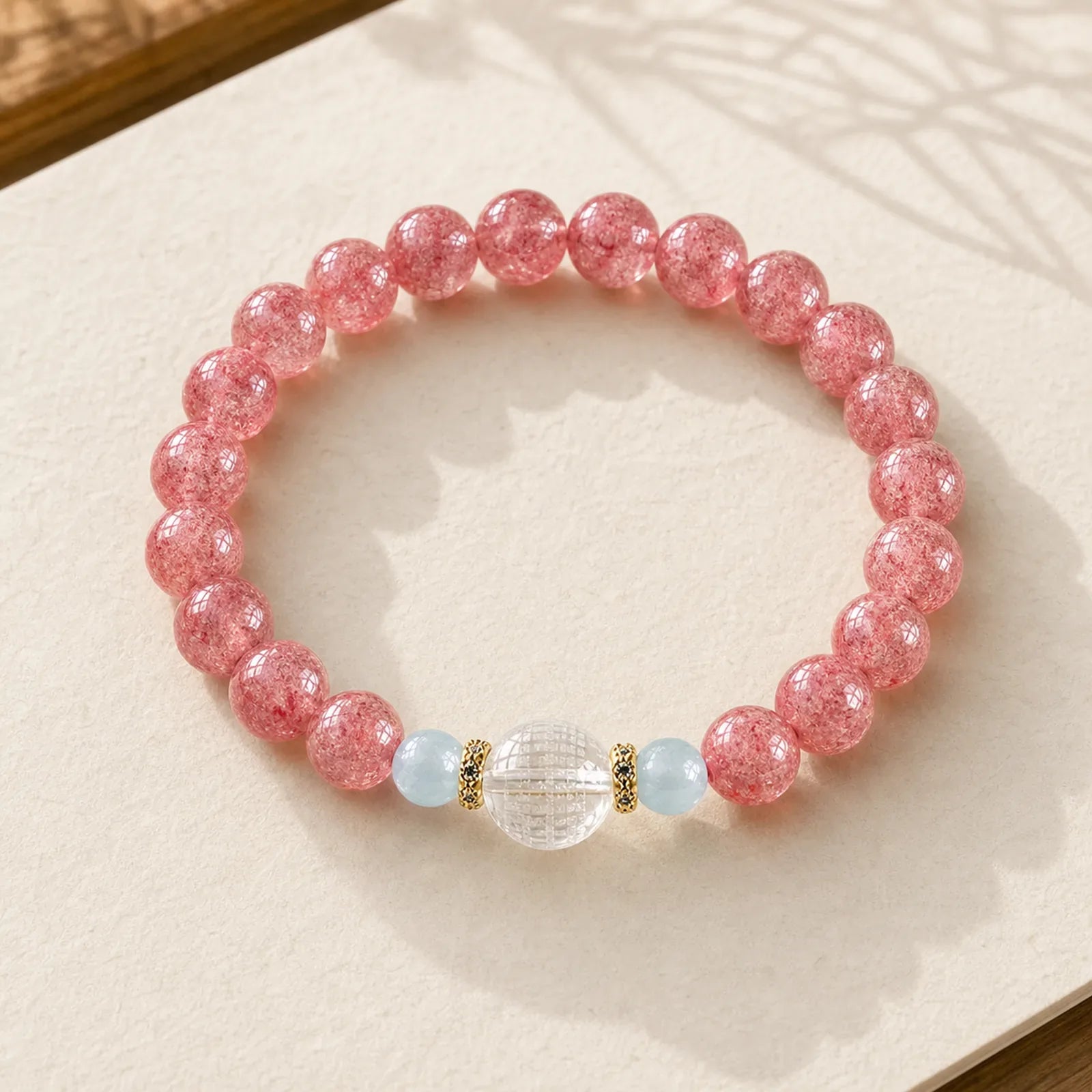Strawberry Quartz Blue Tiger Eye Positive Bracelet featuring Strawberry Quartz, Blue Tiger Eye, Tiger Eye