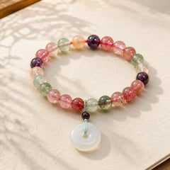 Strawberry Quartz Chalcedony Peace Buckle Love Bracelet featuring Strawberry Quartz, Chalcedony, Peace Buckle