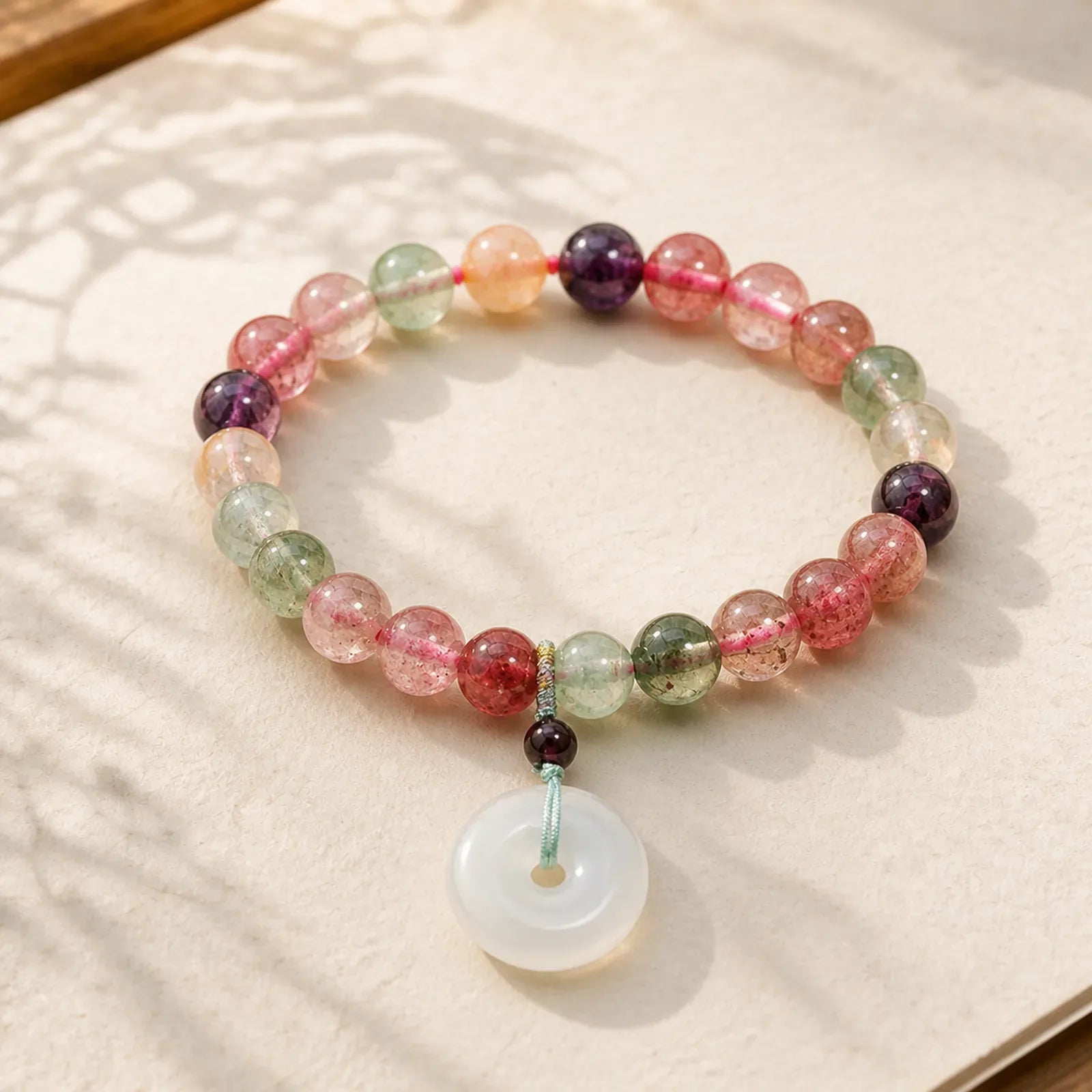Strawberry Quartz Chalcedony Peace Buckle Love Bracelet featuring Strawberry Quartz, Chalcedony, Peace Buckle