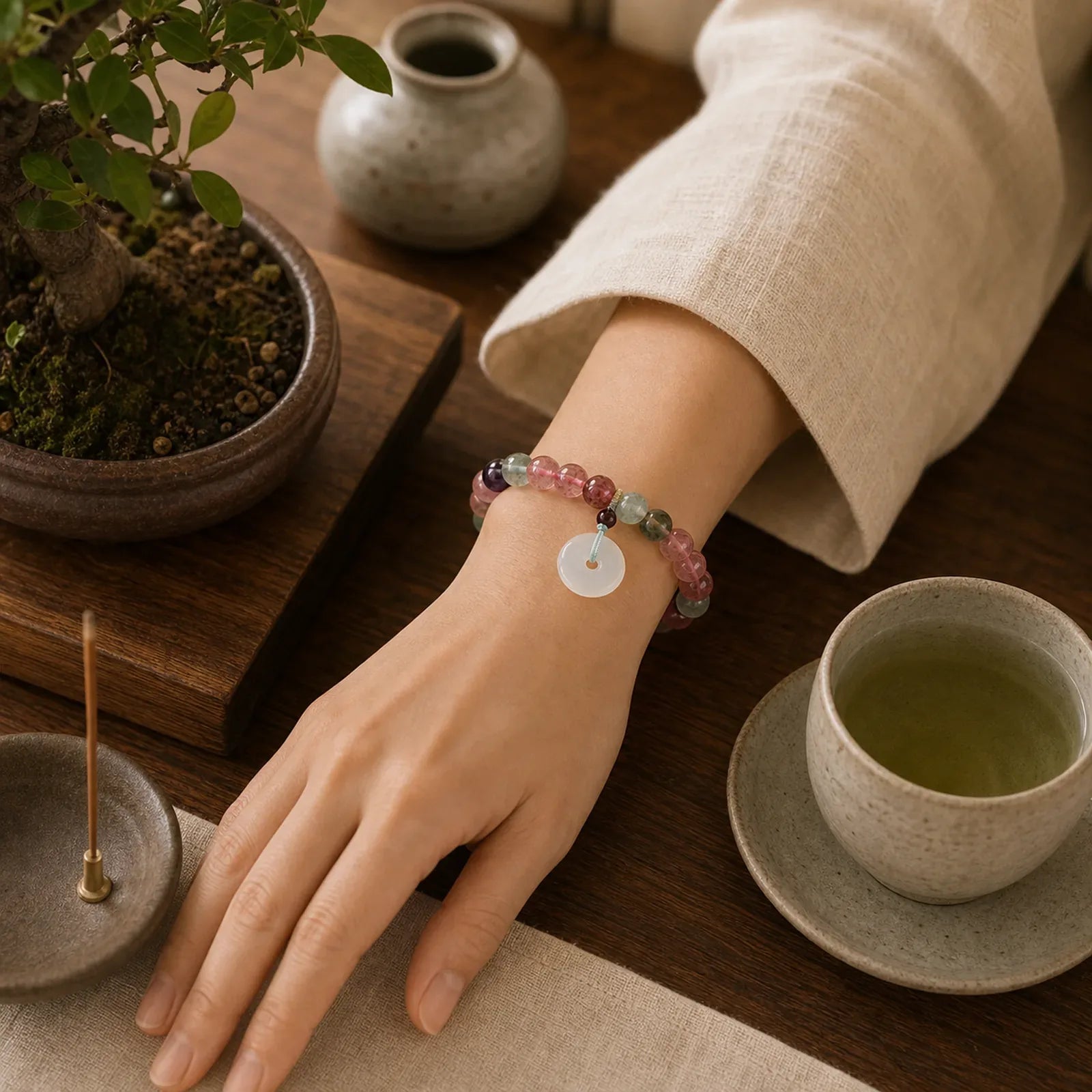 Strawberry Quartz Chalcedony Peace Buckle Love Bracelet featuring Strawberry Quartz, Chalcedony, Peace Buckle