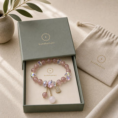 Strawberry Quartz Crystal Gourd Positive Bracelet featuring Strawberry Quartz, Copper
