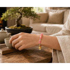 Strawberry Quartz Cyan Jade Lucky Cat Beads Healing Bracelet featuring Strawberry Quartz, Cyan Jade, Jade