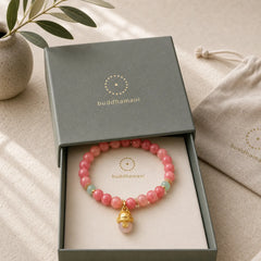 Strawberry Quartz Cyan Jade Lucky Cat Beads Healing Bracelet featuring Strawberry Quartz, Cyan Jade, Jade
