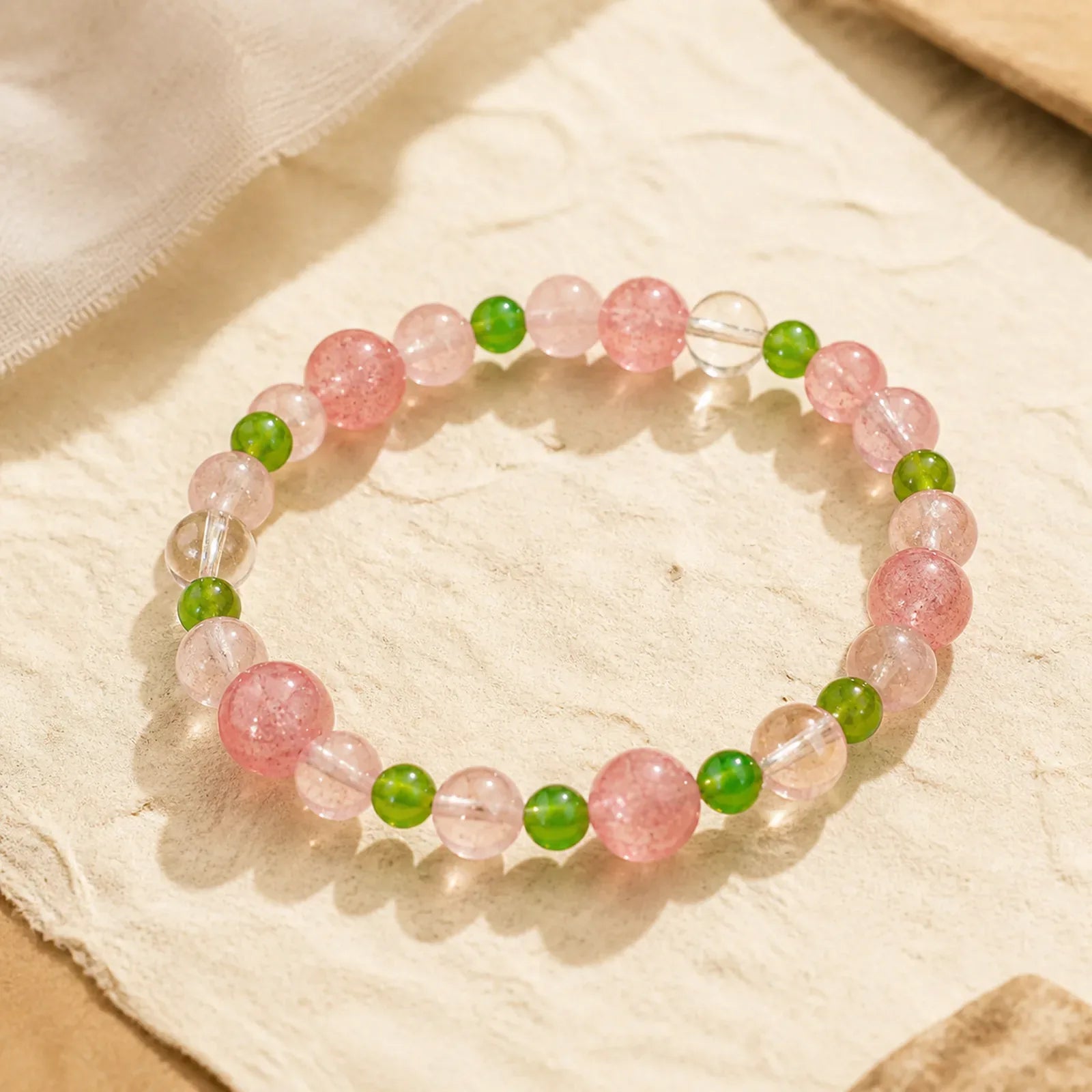 Strawberry Quartz Green Agate Clear Quartz Healing Bracelet featuring Strawberry Quartz, Green Agate, Clear Quartz / White Crystal