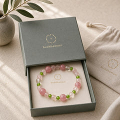 Strawberry Quartz Green Agate Clear Quartz Healing Bracelet featuring Strawberry Quartz, Green Agate, Clear Quartz / White Crystal