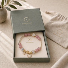 Strawberry Quartz Moonstone Moon Star Love Bracelet featuring Strawberry Quartz, Moonstone, Cat's Eye / Chrysoberyl