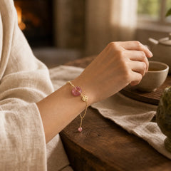 Strawberry Quartz Peace Buckle Coin Love Bracelet featuring Strawberry Quartz, Peace Buckle