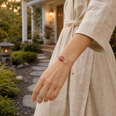 Strawberry Quartz Peace Buckle Coin Love Bracelet featuring Strawberry Quartz, Peace Buckle