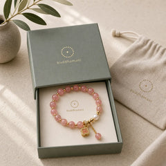 Strawberry Quartz Pearl Four Leaf Clover Charm Healing Bracelet featuring Strawberry Quartz, Pearl