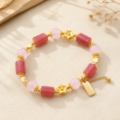 Strawberry Quartz Pink Crystal Love Heart Flower Positive Bracelet featuring Strawberry Quartz, Pink Crystal, Rose Quartz