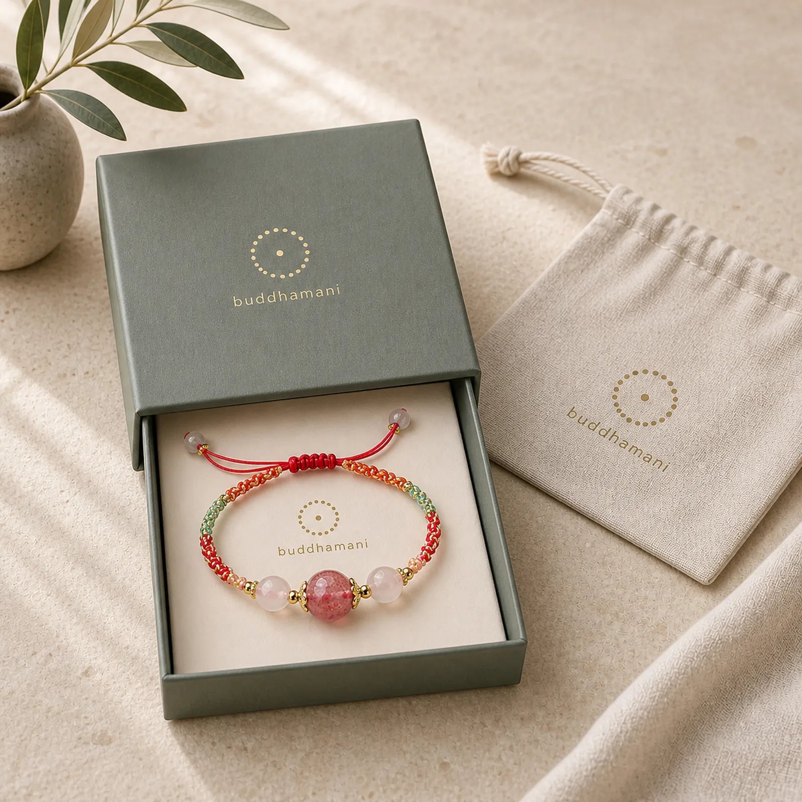 Strawberry Quartz Pink Crystal Prehnite White Agate Bead Healing Rope Bracelet featuring Strawberry Quartz, Pink Crystal, White Agate