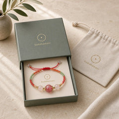 Strawberry Quartz Pink Crystal Prehnite White Agate Bead Healing Rope Bracelet featuring Strawberry Quartz, Pink Crystal, White Agate