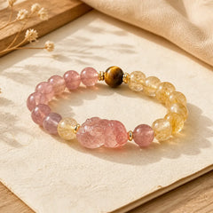 Strawberry Quartz Pixiu Rutilated Quartz Beads Healing Bracelet featuring Strawberry Quartz, Pixiu, Rutilated Quartz