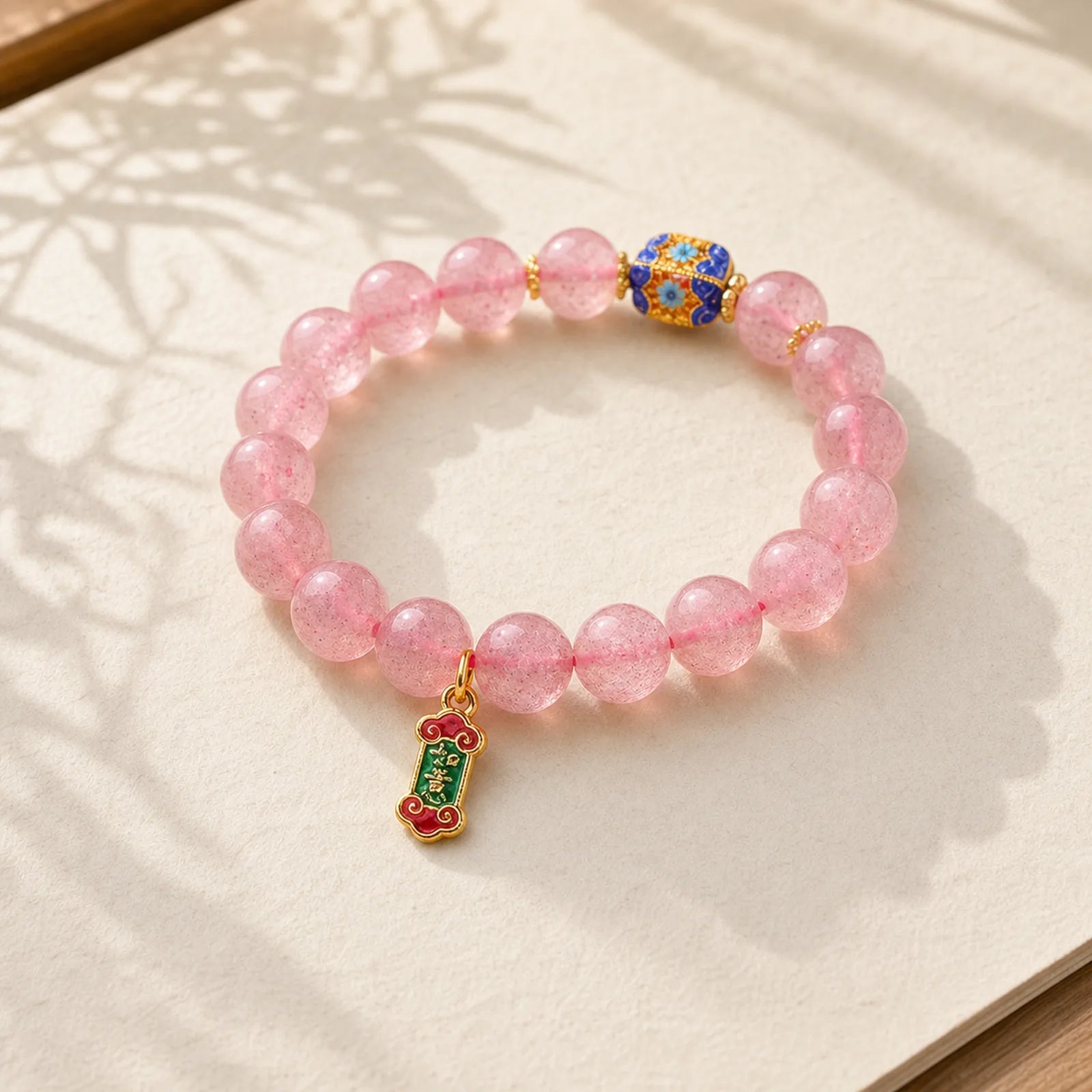 Strawberry Quartz Positive Ruyi Charm Bracelet featuring Strawberry Quartz