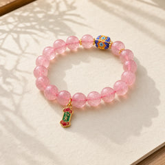 Strawberry Quartz Positive Ruyi Charm Bracelet featuring Strawberry Quartz