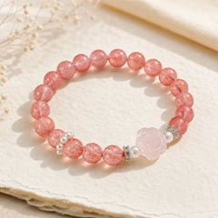 Strawberry Quartz Rose Beaded Love Bracelet featuring Strawberry Quartz