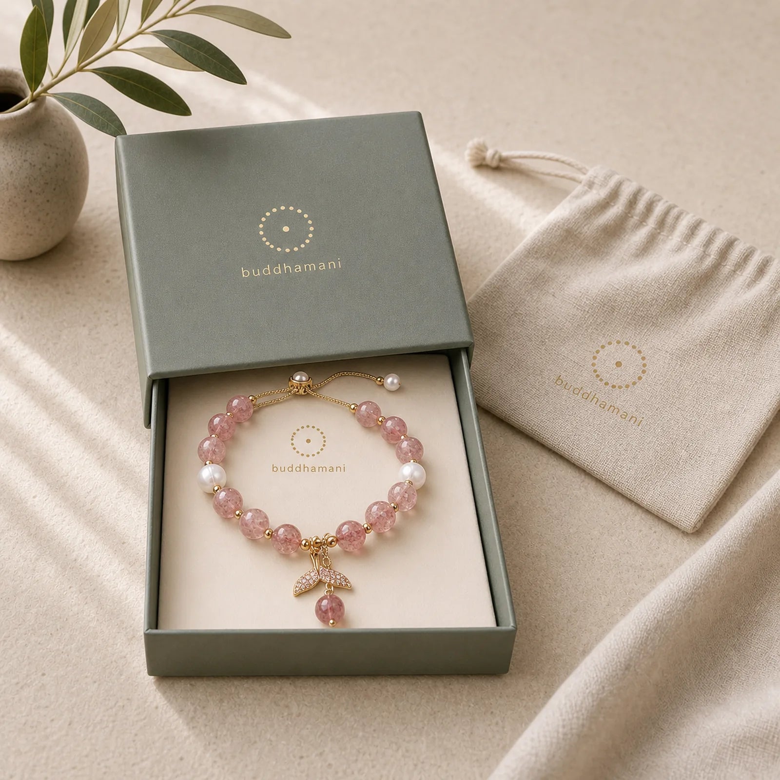 Strawberry Quartz Rutilated Quartz Fishtail Charm Healing Bracelet featuring Strawberry Quartz, Rutilated Quartz, Copper