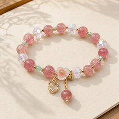 Strawberry Quartz Rutilated Quartz Fluorite Flower Healing Bracelet featuring Strawberry Quartz, Rutilated Quartz, Fluorite