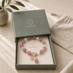 Strawberry Quartz Rutilated Quartz Fluorite Flower Healing Bracelet featuring Strawberry Quartz, Rutilated Quartz, Fluorite