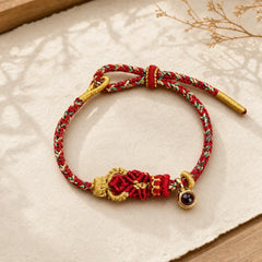 String Projection Stone Hand-woven Buddha Knots Connection Bracelet featuring Buddha Symbol, Red String, Copper