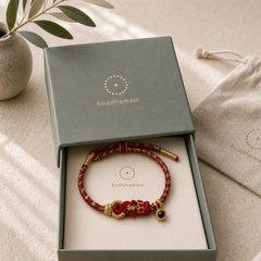 String Projection Stone Hand-woven Buddha Knots Connection Bracelet featuring Buddha Symbol, Red String, Copper