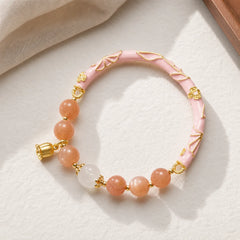 Sun Stone Golden Silk Jade Lily of the Valley Charm Positive Bracelet Bangle featuring Sun Stone, Golden Silk Jade, Silver