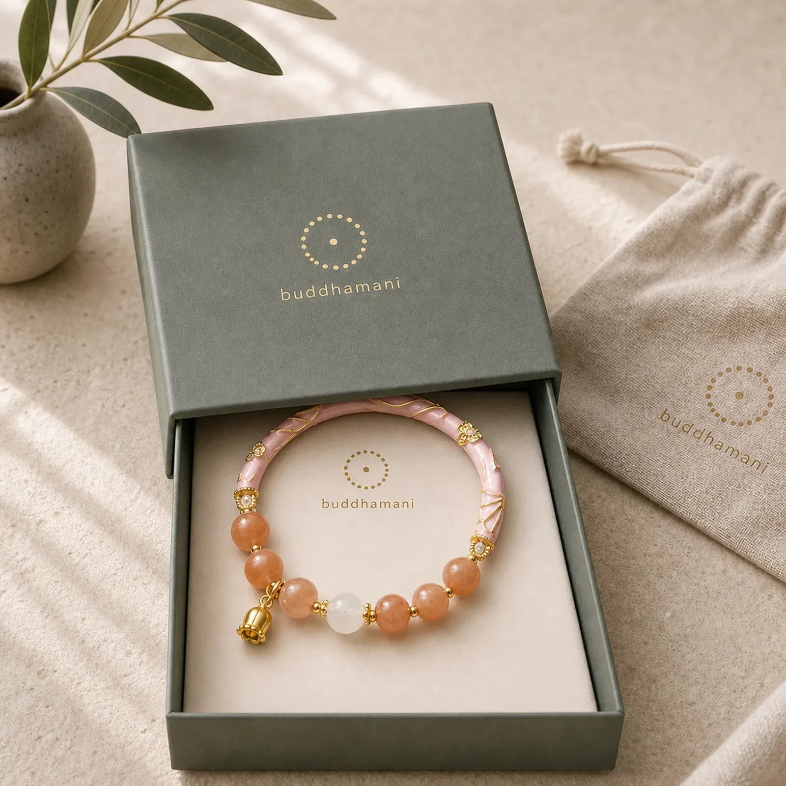 Sun Stone Golden Silk Jade Lily of the Valley Charm Positive Bracelet Bangle featuring Sun Stone, Golden Silk Jade, Silver