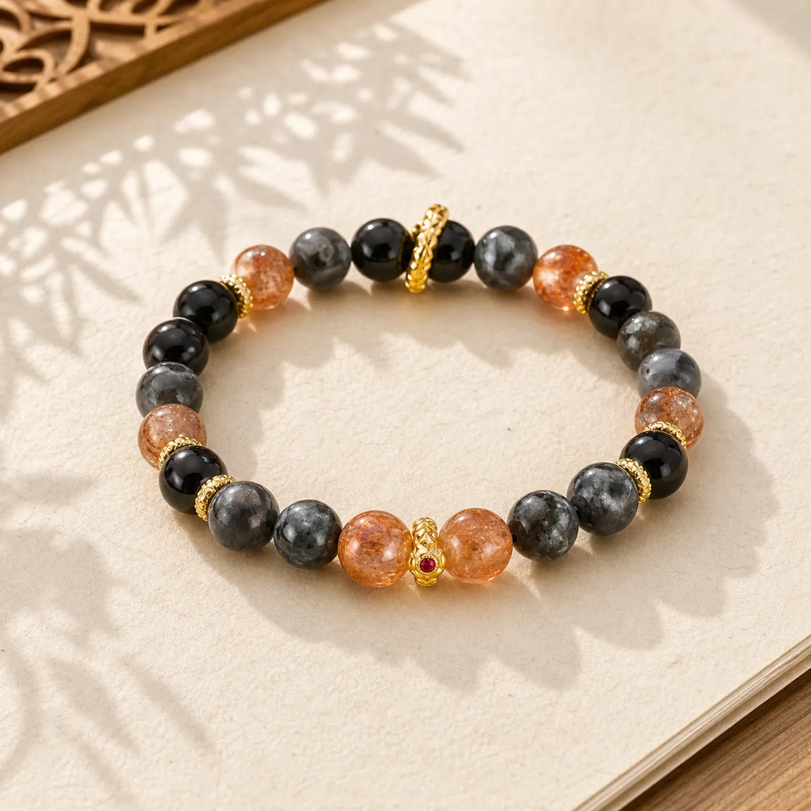 Sun Stone Lava Rock Positive Bracelet featuring Sun Stone, Lava Rock