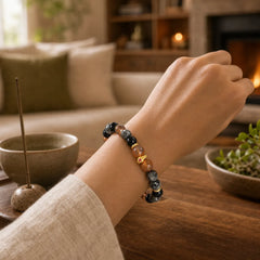 Sun Stone Lava Rock Positive Bracelet featuring Sun Stone, Lava Rock