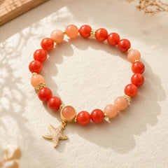 Sun Stone Peach Moonstone Red Agate Crystal Star Wealth Bracelet featuring Sun Stone, Peach Moonstone, Moonstone