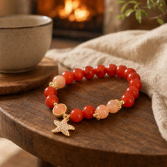 Sun Stone Peach Moonstone Red Agate Crystal Star Wealth Bracelet featuring Sun Stone, Peach Moonstone, Moonstone