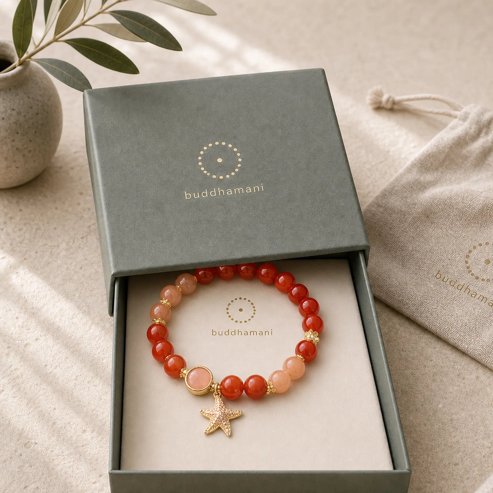 Sun Stone Peach Moonstone Red Agate Crystal Star Wealth Bracelet featuring Sun Stone, Peach Moonstone, Moonstone