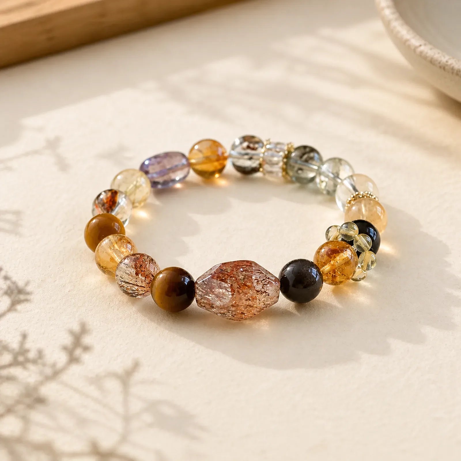 Super Seven Crystal Topaz Obsidian Tiger Eye Positivity Bracelet featuring Super Seven Crystal, Topaz, Obsidian