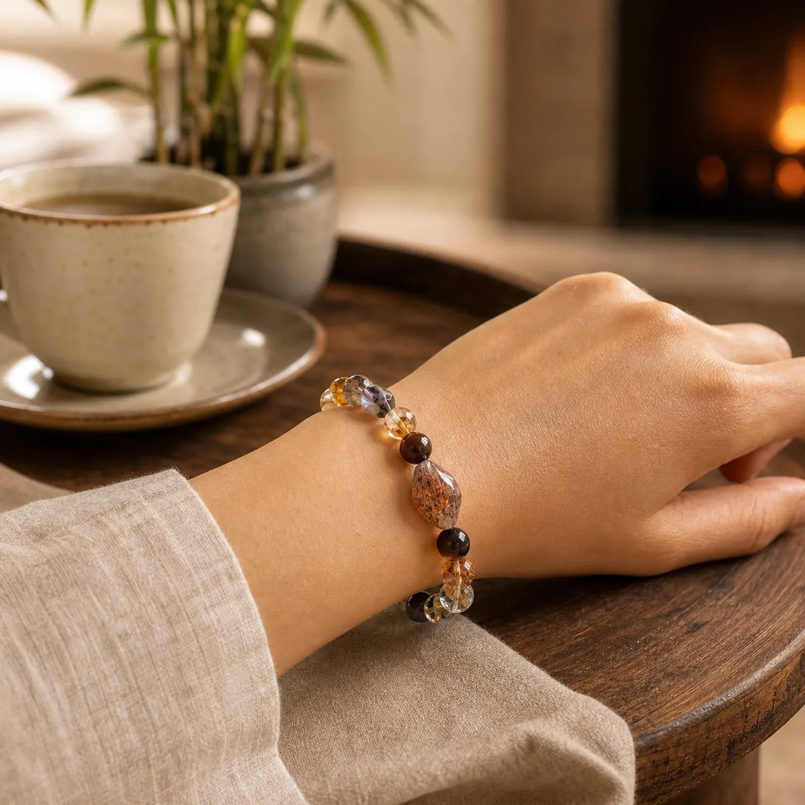 Super Seven Crystal Topaz Obsidian Tiger Eye Positivity Bracelet featuring Super Seven Crystal, Topaz, Obsidian