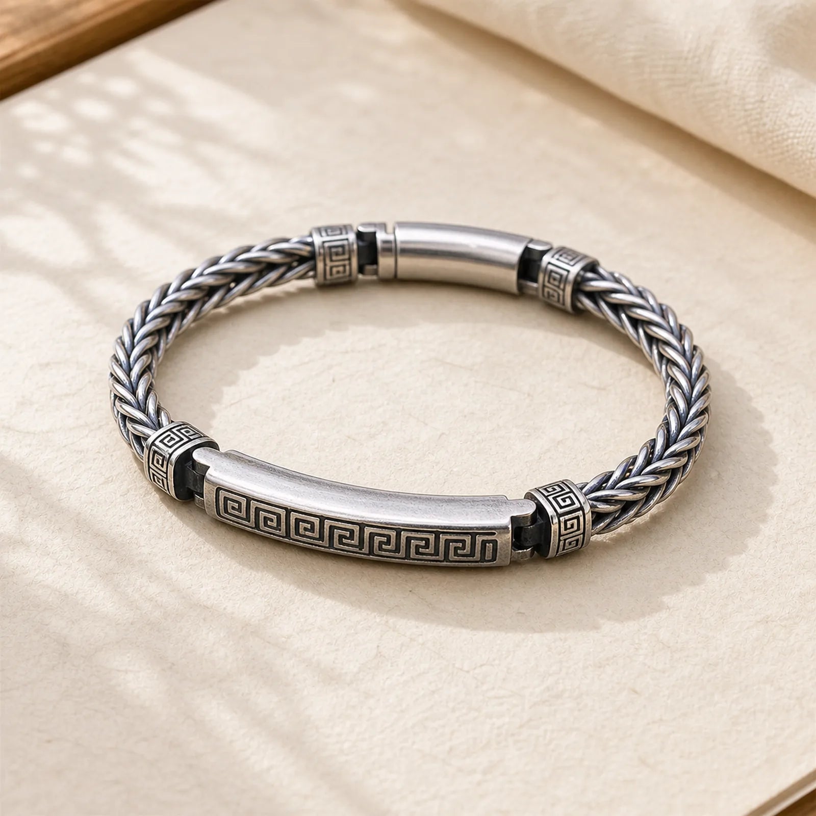 Swastika Pattern Engraved Luck Bracelet featuring Swastika-卍, Copper, Silver