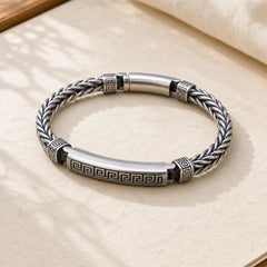 Swastika Pattern Engraved Luck Bracelet featuring Swastika-卍, Copper, Silver