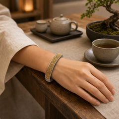 Tang Dynasty Flower Design Engraved Copper Luck Cuff Bracelet Bangle Adjustable Ring featuring Tang Dynasty Flower Design, Copper, Lotus
